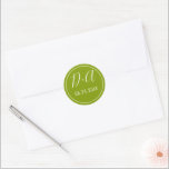 Simple and elegant initials green wedding classic round sticker<br><div class="desc">Simple and elegant initials green wedding round envelope seal sticker. It coordinates with our "Floral arch with orange flowers" wedding invitation suite.</div>