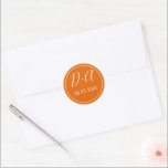 Simple and elegant initials orange wedding classic round sticker<br><div class="desc">Simple and elegant initials orange fall wedding round envelope seal sticker. It coordinates with our "Floral arch with orange flowers" wedding invitation suite.</div>