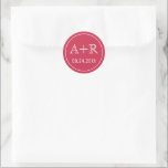 Simple and elegant initials red wedding classic round sticker<br><div class="desc">Simple and elegant initials red and white wedding envelope seal round stickert. It displays your initials in a script font on red. It is part of our "Pink and red flowers" wedding suite. You can change background colour to meet your needs.</div>