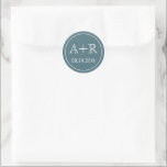 Simple and elegant initials teal wedding classic round sticker<br><div class="desc">Simple and elegant initials teal blue and white wedding envelope seal round stickert. It displays your initials in a script font on blue. It is part of our "Teal and aqua blue flowers" wedding suite. You can change background colour to meet your needs.</div>