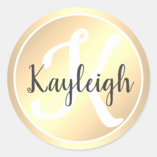 Simple and Elegant Light Gold Monogrammed Name  Classic Round Sticker