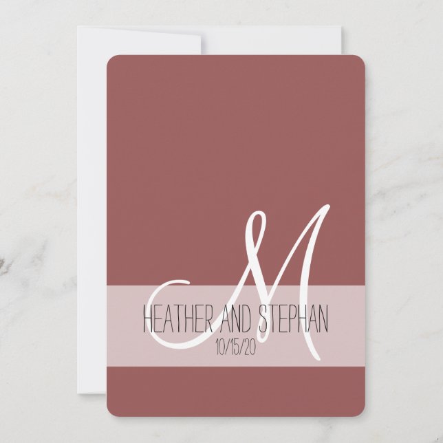 Simple and Elegant Marsala Red White Monogram Invitation (Back)
