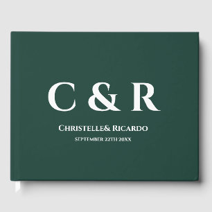 Simple and elegant monogram emerald green wedding  guest book
