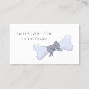 Simple and Elegant Pet Care Grey Bone and Bow Business Card