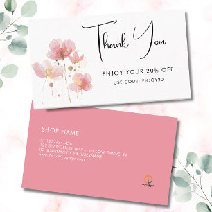 Simple and elegant Pink and gold rustic flowers Discount Card