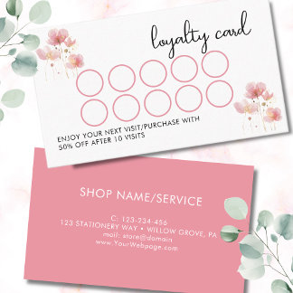 Simple and elegant Pink and gold rustic flowers Loyalty Card
