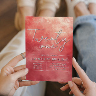Simple and elegant red 21st birthday party invitation