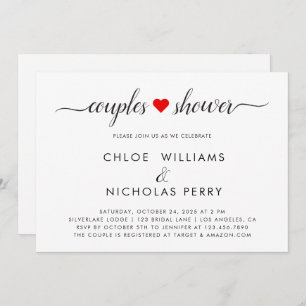 Simple and elegant red heart couples shower invitation