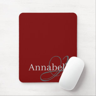 Simple and Elegant Red Monogram and Name Mouse Pad