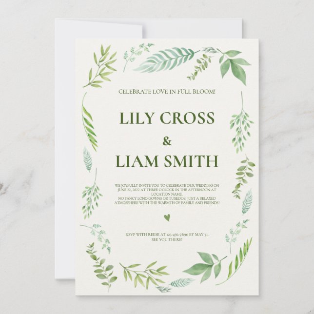 Simple And Elegant Rustic Greenery Wedding Invitation (Front)