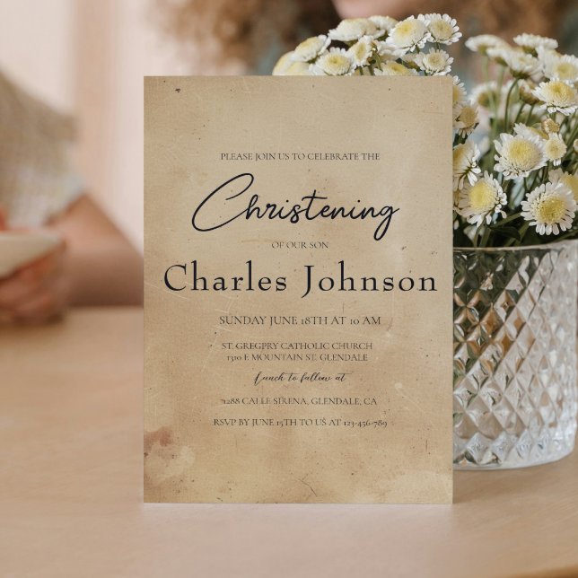 Simple and Elegant Rustic Son Christening Invitation (Creator Uploaded)