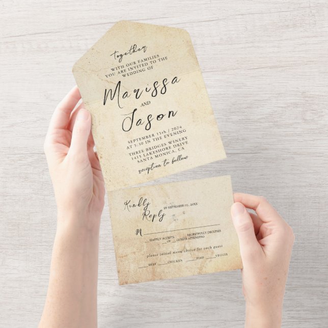 Simple and Elegant Rustic Stone Wedding All In One Invitation (Tearaway)