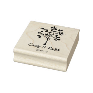 Simple and Elegant Tree with Roses and Leaves Rubber Stamp