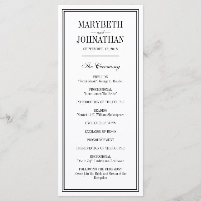Simple and Elegant Wedding Ceremony Program Card (Front)