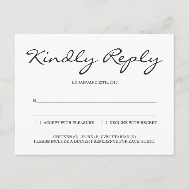 Simple and Elegant Wedding Reply Enclosure RSVP Invitation Postcard (Front)