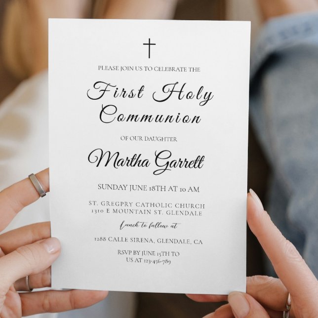 Simple and Elegant White Girl First Holy Communion Invitation (Creator Uploaded)