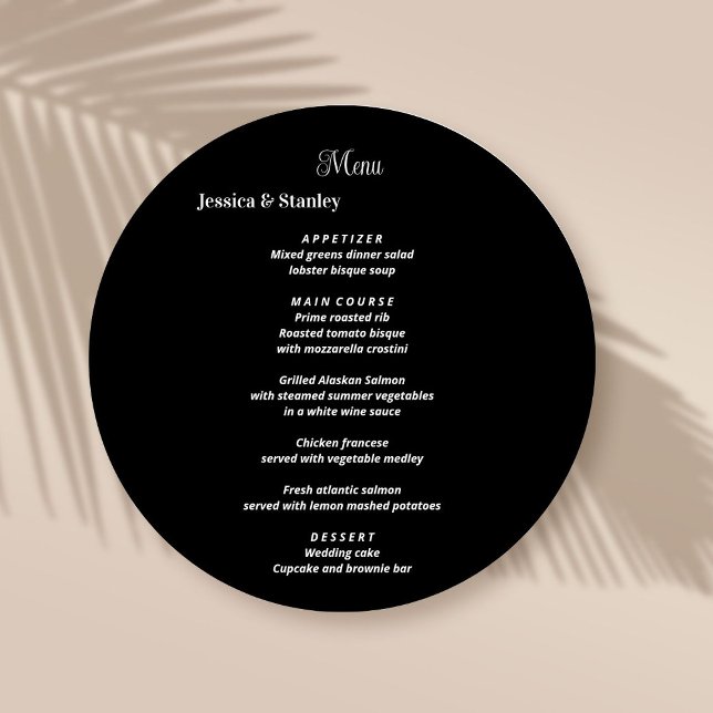 Simple and elegat black  Wedding Menu Cards (Creator Uploaded)