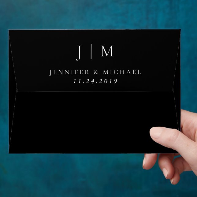Simple and Formal Black Modern Minimalist Wedding Envelope (Hand)