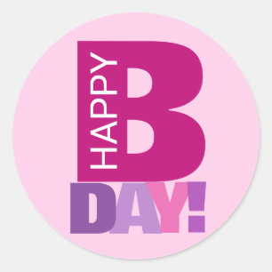 Simple and Fun Pink Happy Bday Round Stickers