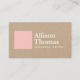 Simple and Minimal Pink Square on Kraft Business Card