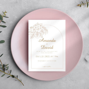 Simple and Minimalist Boho Neutral Flower Wedding  Invitation