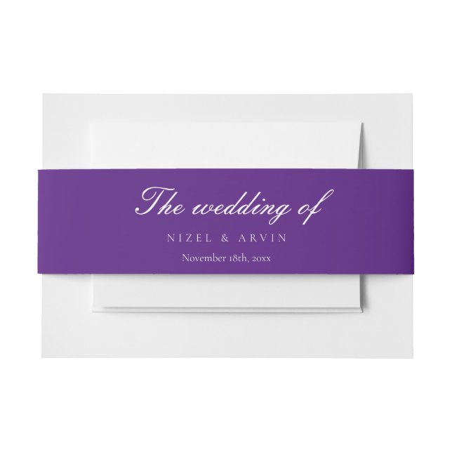 Simple and Minimalist Cotton Dark Purple Invitation Belly Band (Front Example)