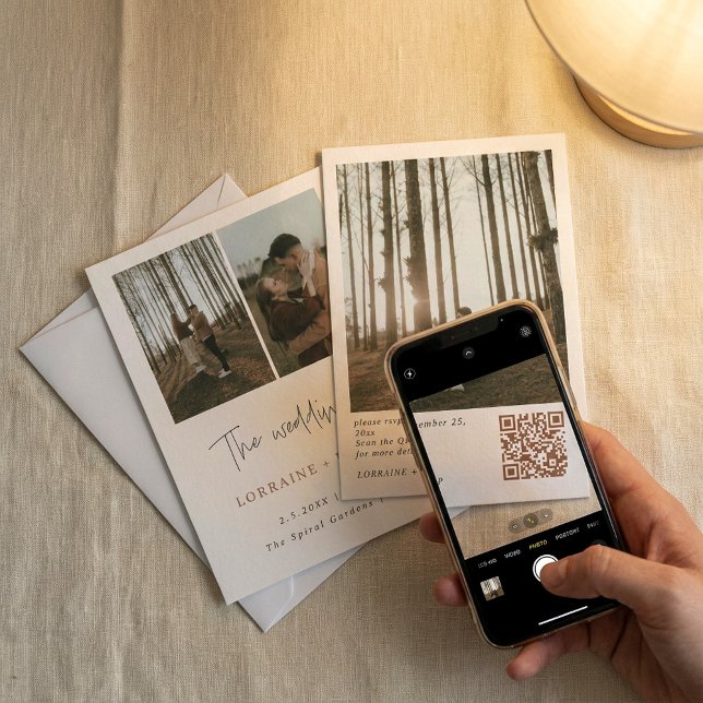 Simple and modern 3 photo QR code wedding Invitation (Simple and modern 3 photo QR code wedding Invitation)