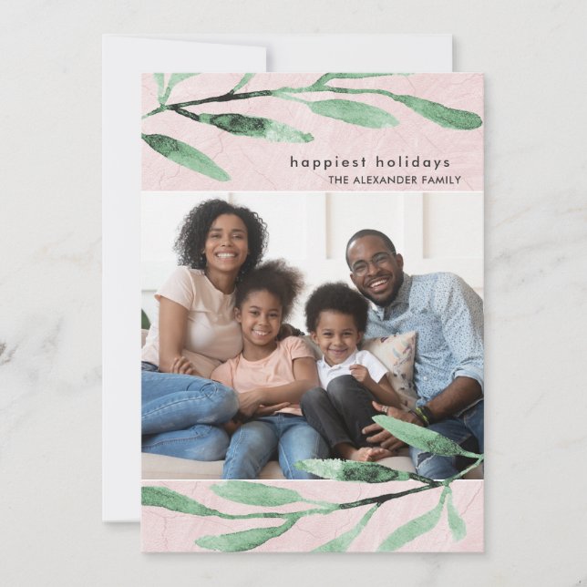 Simple and Modern Botanical Photo Christmas Card (Front)