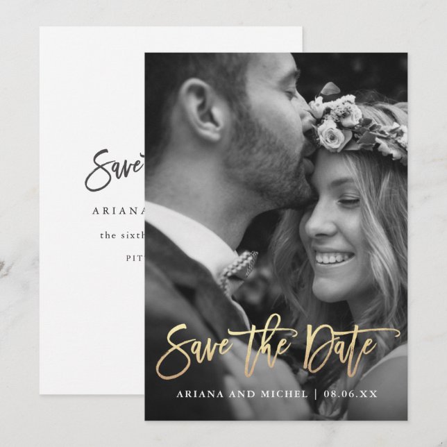 Simple and Modern Calligraphy Photo Wedding Save The Date (Front/Back)
