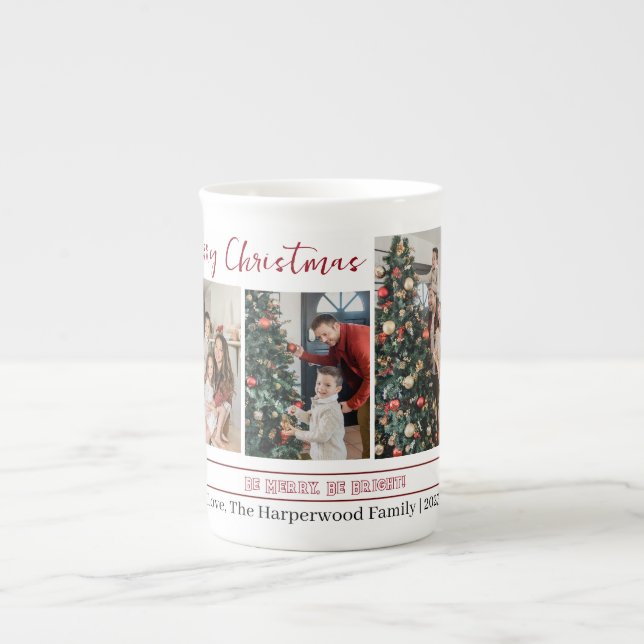  Simple and Modern Christmas Family Photo Collage Bone China Mug (Front)