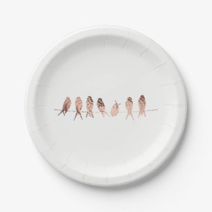 Simple and Modern Faux Copper Birds on Wire Design Paper Plate