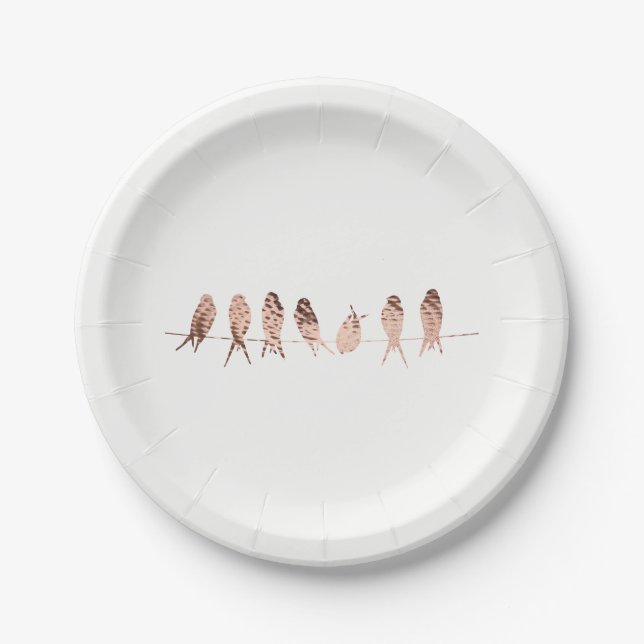 Simple and Modern Faux Copper Birds on Wire Design Paper Plate (Front)