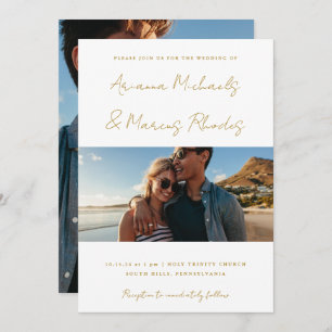 Simple and Modern Gold and White Photo Wedding Invitation