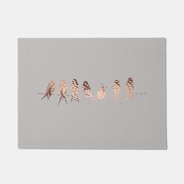 Simple and Modern Grey And Faux Copper Birds Doormat (Front)