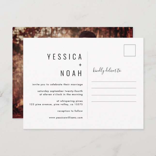 Simple and modern minimalist wedding photography invitation postcard (Front/Back)