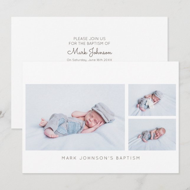 Simple and Modern Photo Baptism Party Invitation (Front/Back)