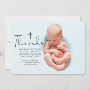 Simple and Modern Photo Cross Baptism Thank You
