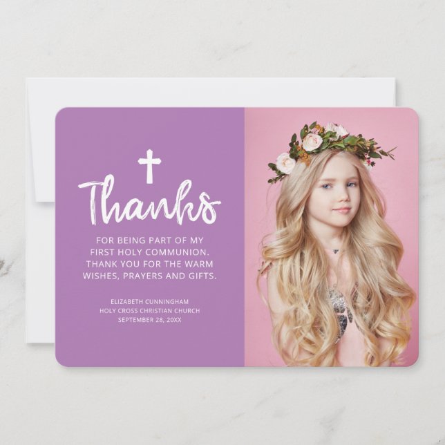 Simple and Modern Photo Cross Communion Thank You (Front)
