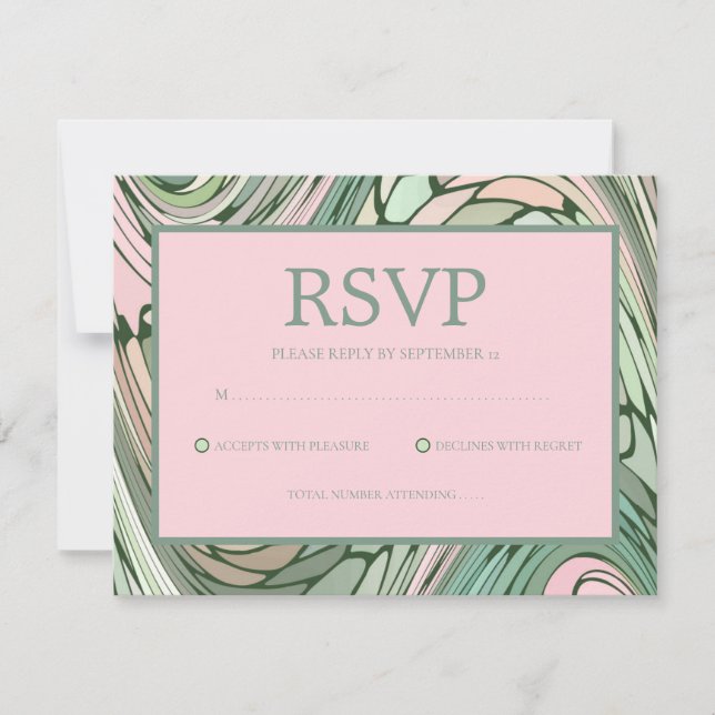 Simple and Modern Pink and Green Bat Mitzvah  RSVP Card (Front)