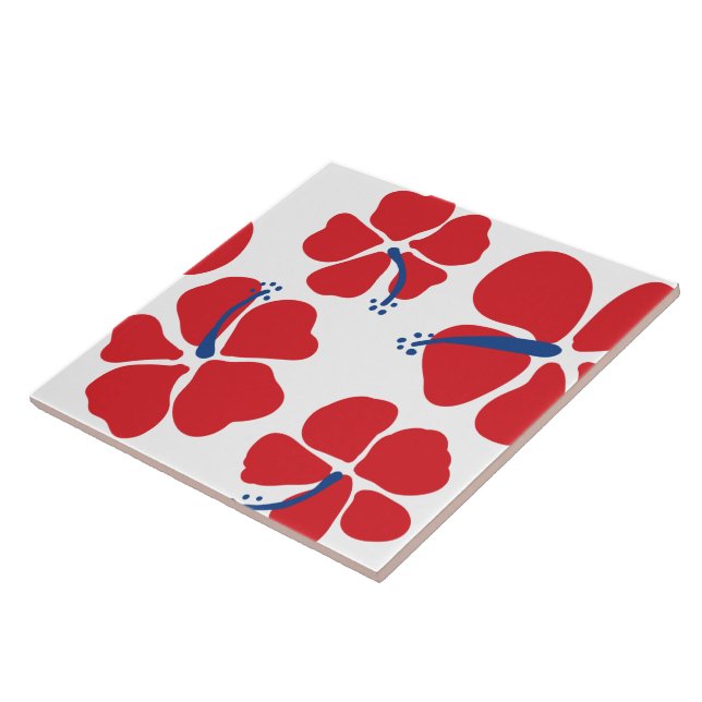 Simple and modern red and blue Hibiscus Tile (Side)