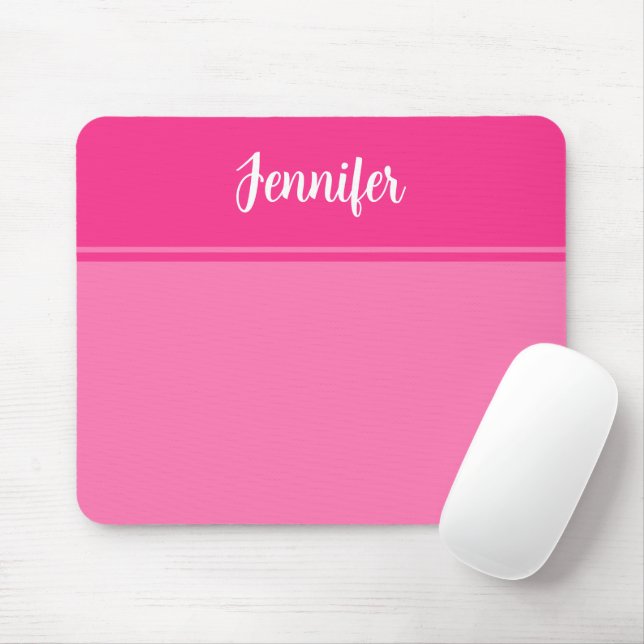 Simple and Pretty Hot Pink Striped Custom Name Mouse Pad (With Mouse)