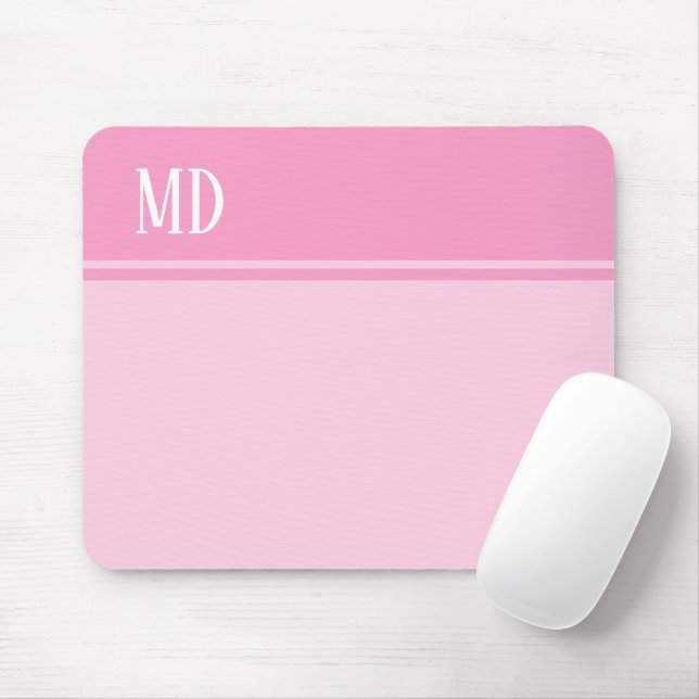 Simple and Pretty Pink Striped Monogram Mouse Pad (With Mouse)