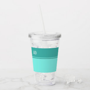 Simple and Pretty Teal Blue Striped Monogram Acrylic Tumbler