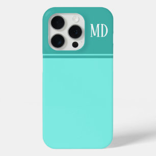Simple and Pretty Teal Blue Striped Monogram iPhone 15 Pro Case