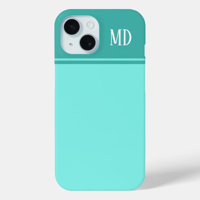 Simple and Pretty Teal Blue Striped Monogram Case-Mate iPhone Case (Back)