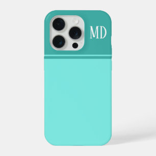 Simple and Pretty Teal Blue Striped Monogram iPhone 15 Pro Case