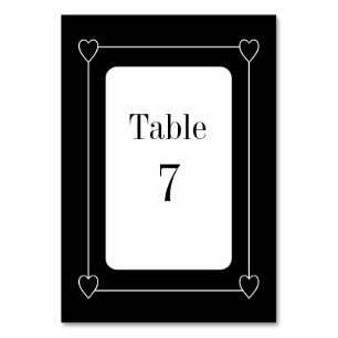 Simple and Romantic Hearts Black and White Wedding Table Number
