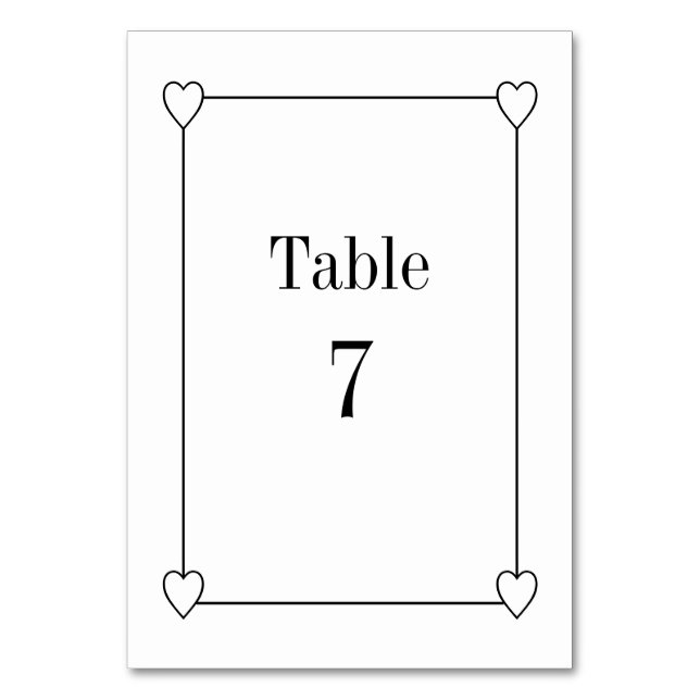 Simple and Romantic Hearts Wedding White Table Number (Front)