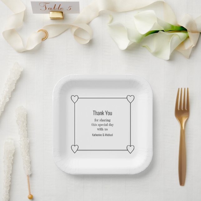 Simple and Romantic Hearts White Wedding Paper Plate (Wedding)