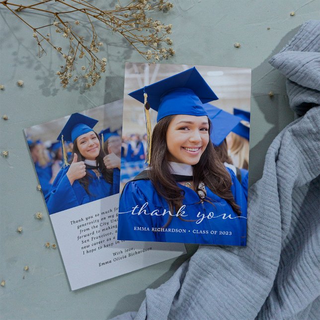 Simple and Stylish | Modern Two Photo Graduation Thank You Card (Creator Uploaded)